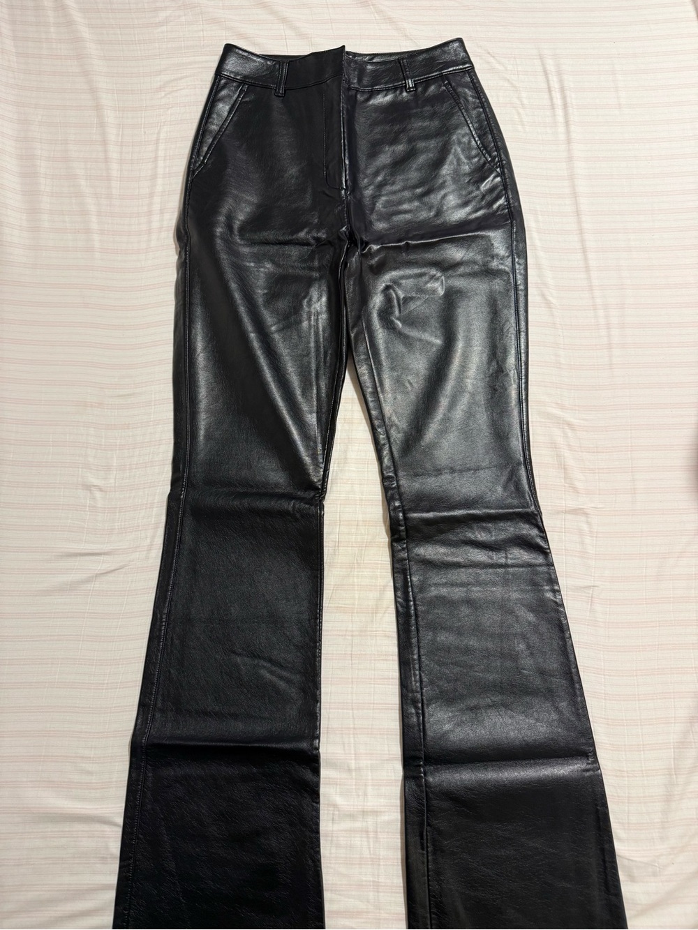 High-Rise Black Faux Leather Flare Pants